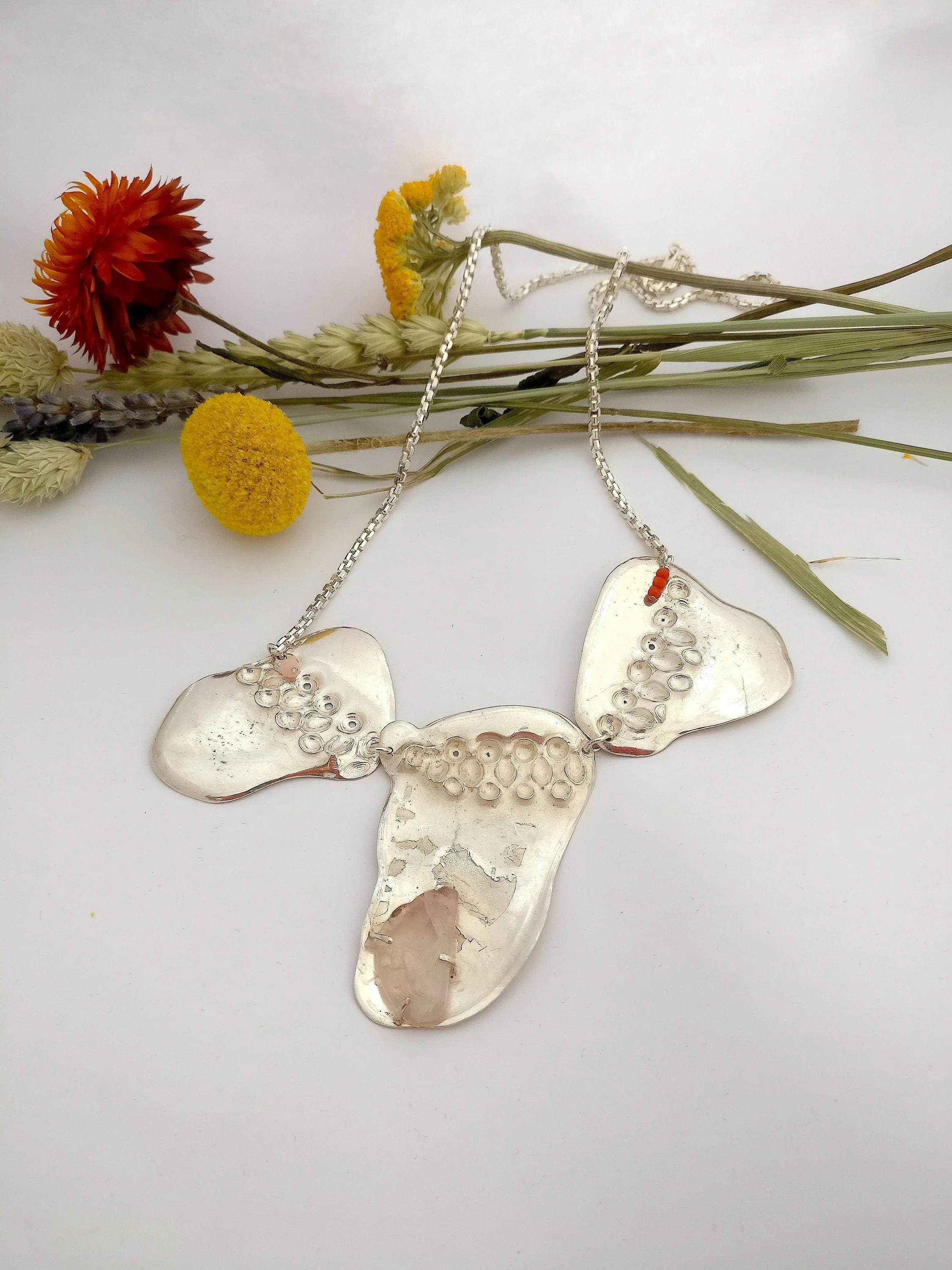 Ketting in zilver met rozenkwart: Grote schakel