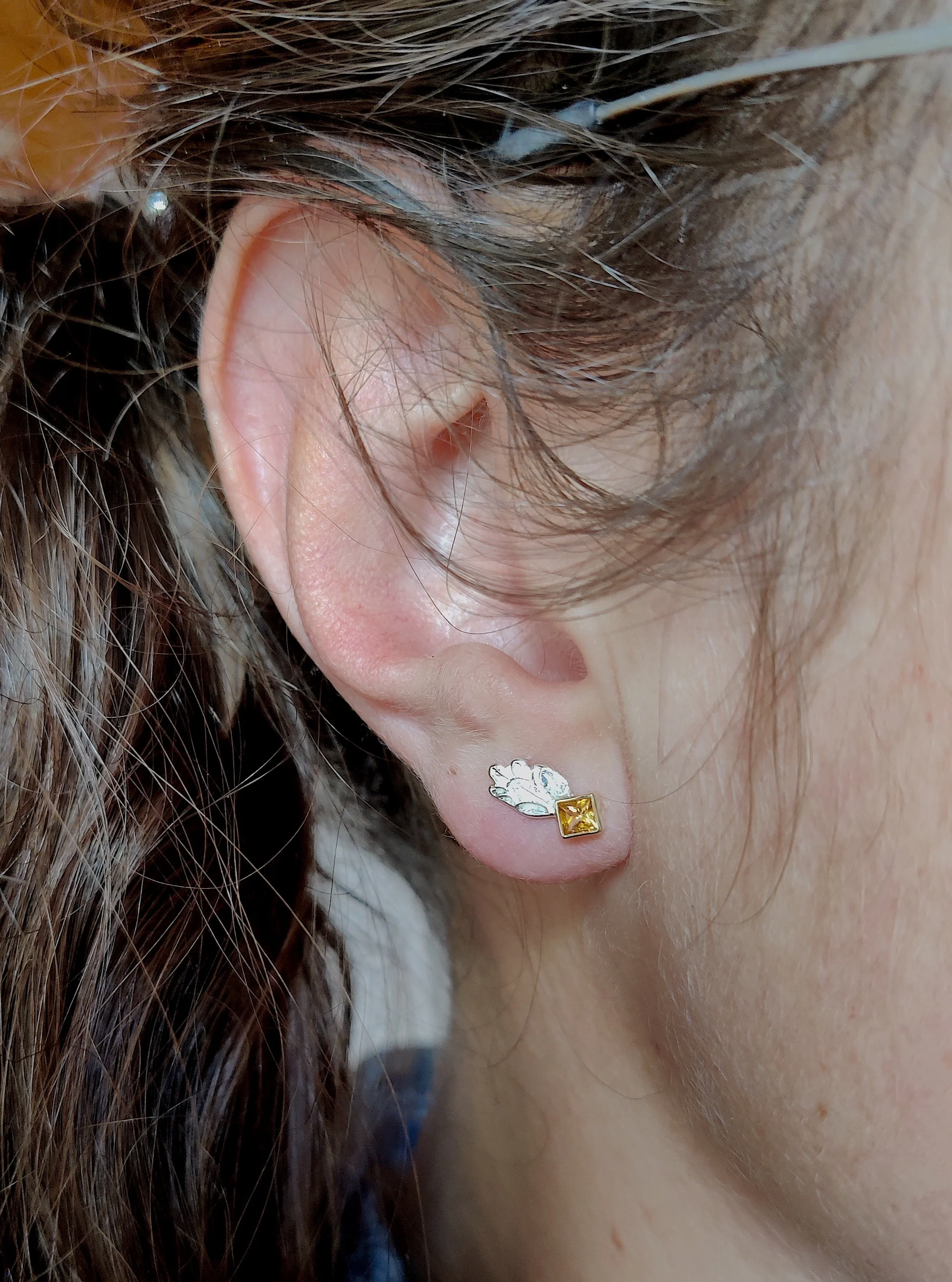 Oorbel in zilver en 14k geel goud met citrine : Nova