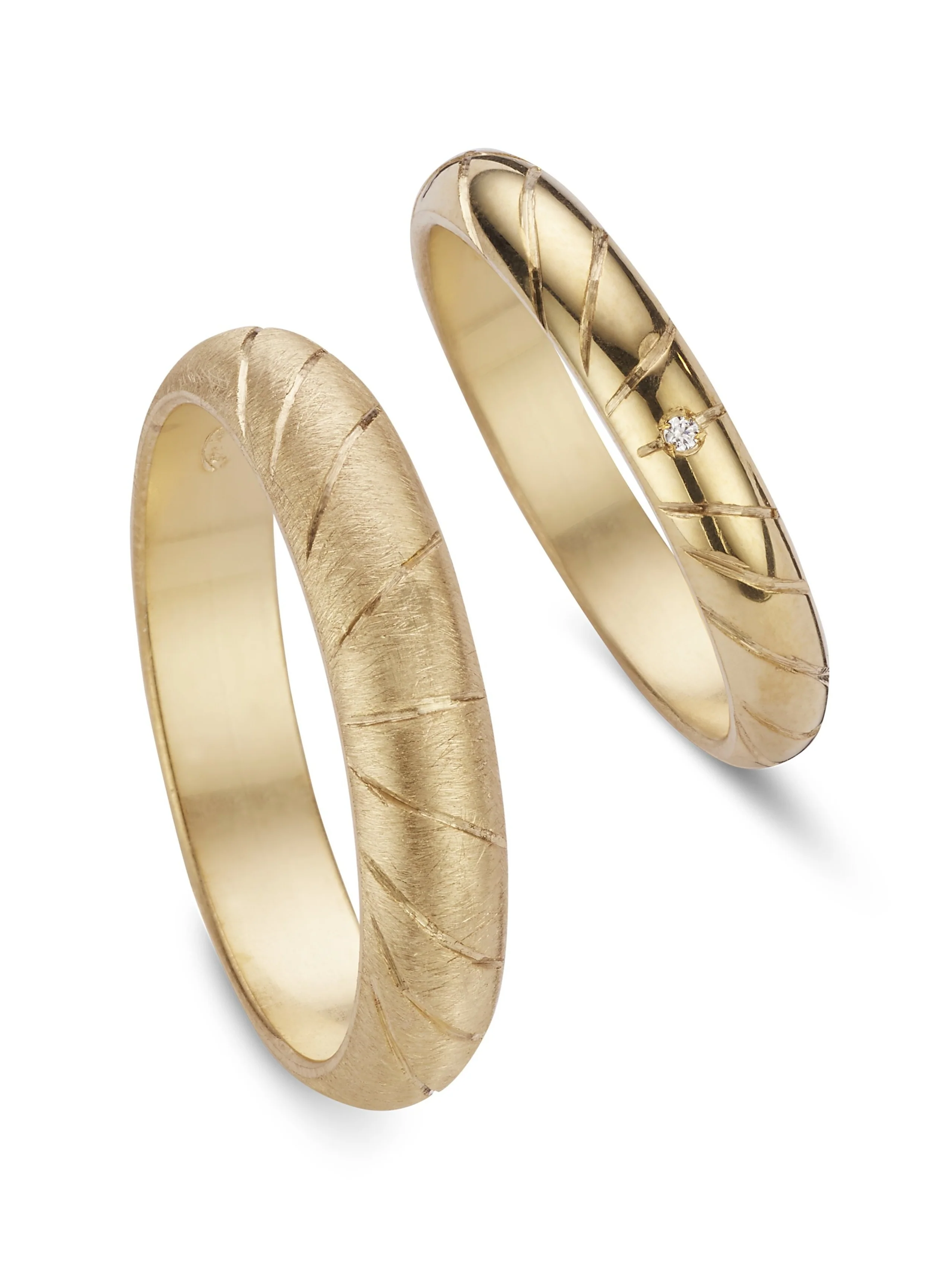 Trouwringen in 18k geel goud met diamant: Joe en Marilyn