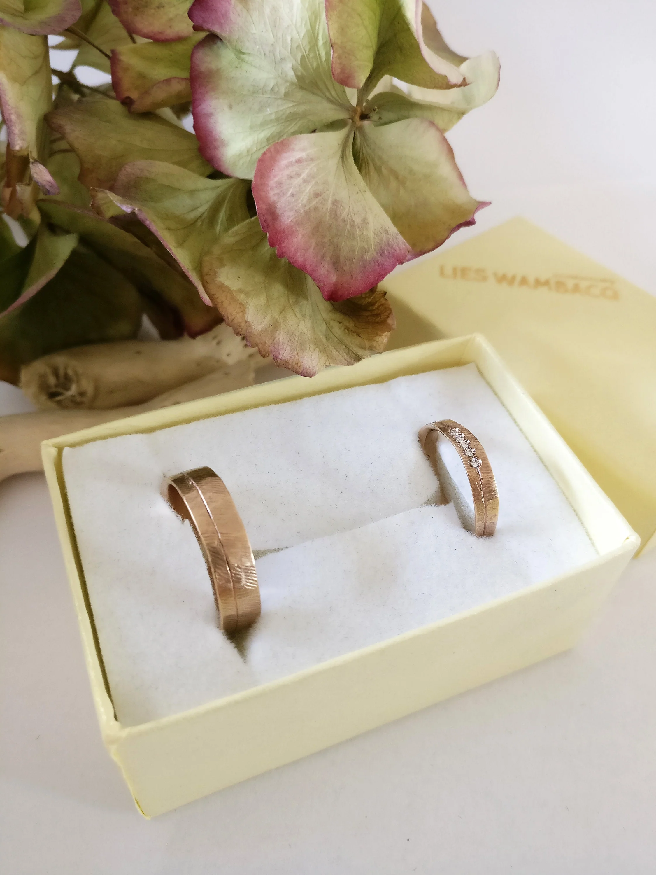 Trouwringen in 18k rosé goud: Isabella en Peter Paul