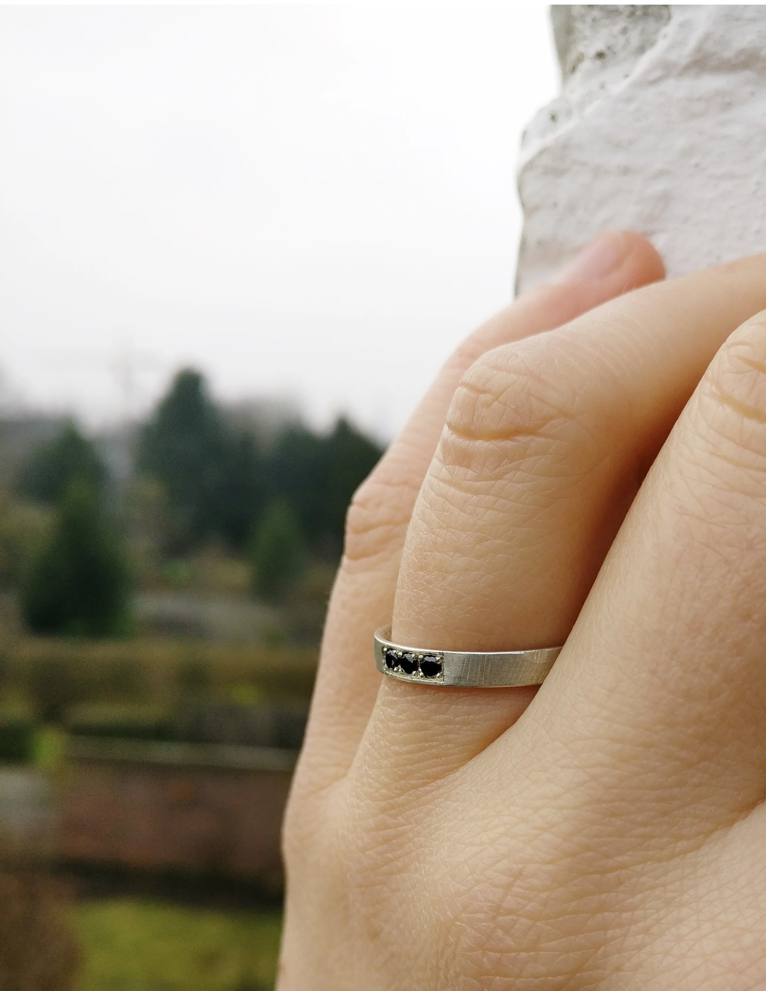 Trouwringen in 18k wit goud met zwarte diamant: Caesar en Cleopatra