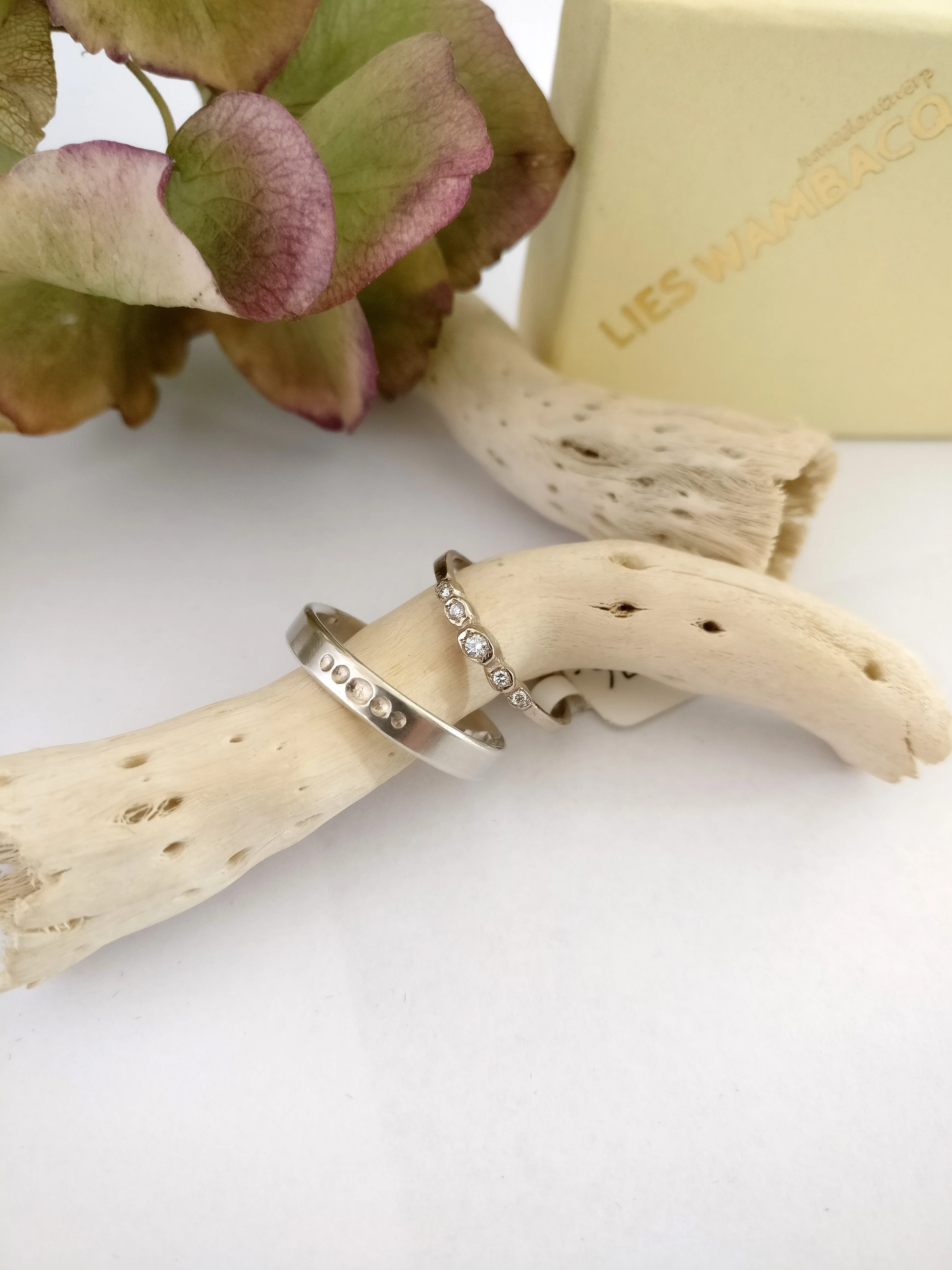 Trouwringen in 18k wit goud met diamant: Albert en Victoria