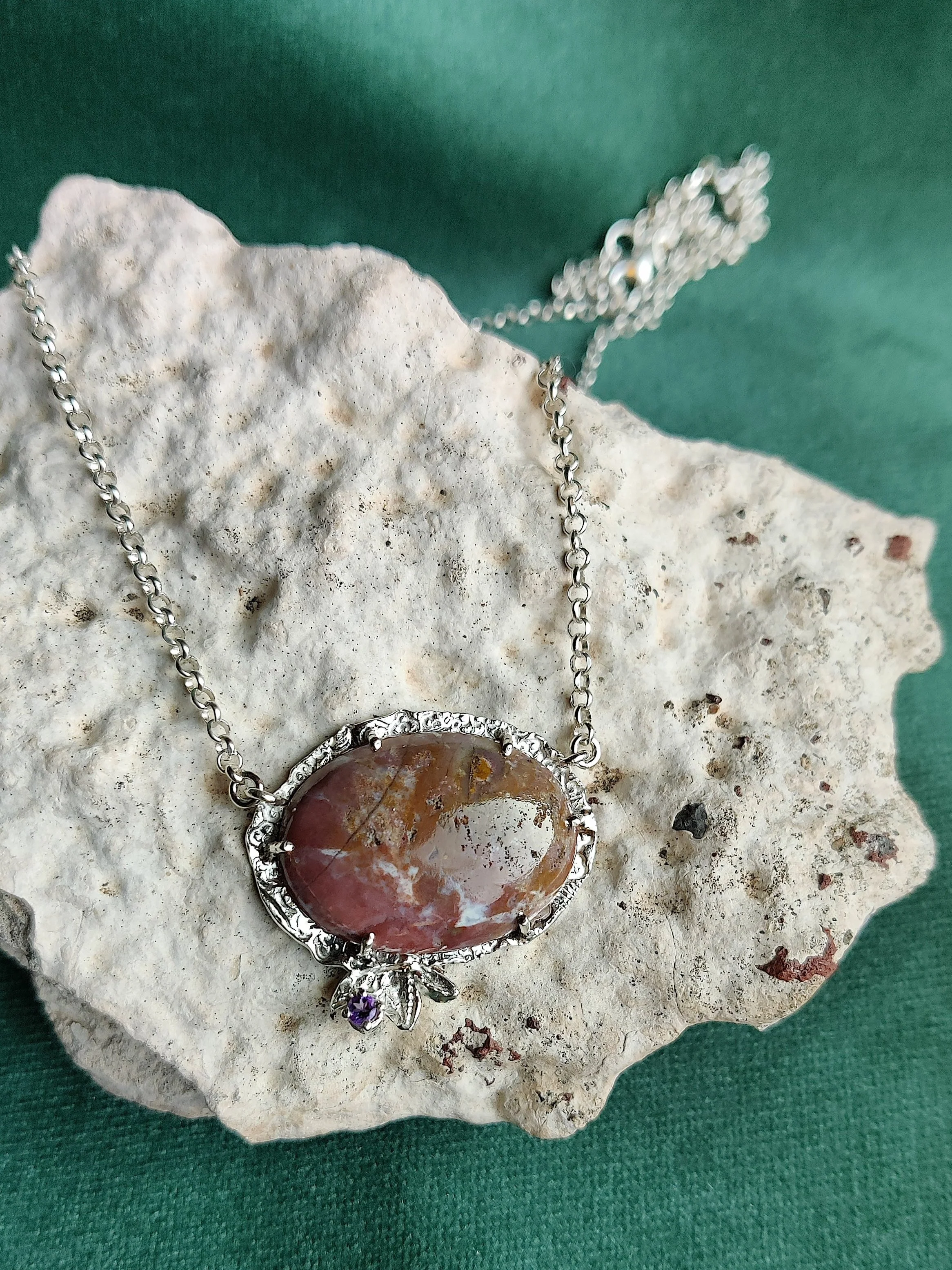 Zilveren halsketting met jaspis en amethist: Dagmar
