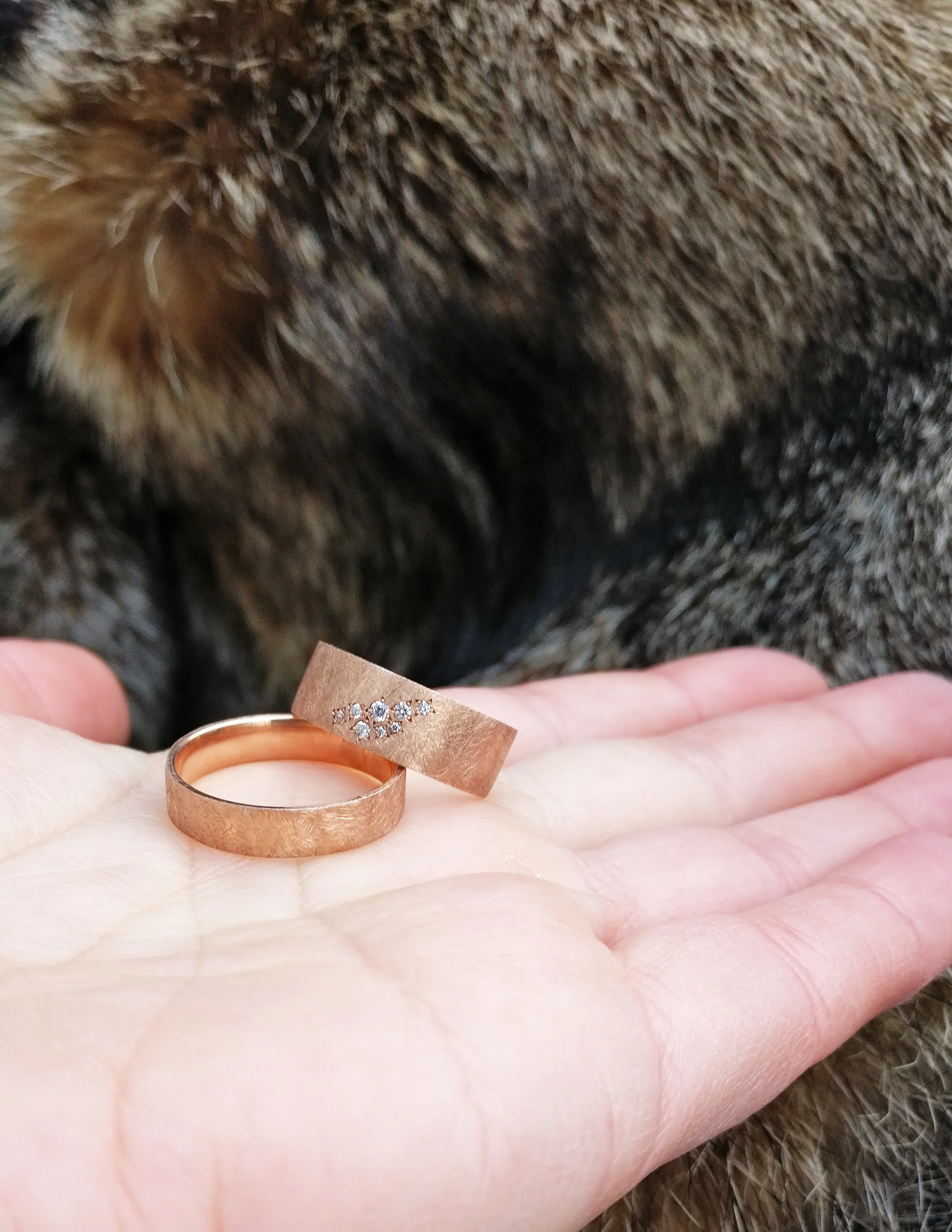 Trouwringen in 18k rosé goud: June en Johnny