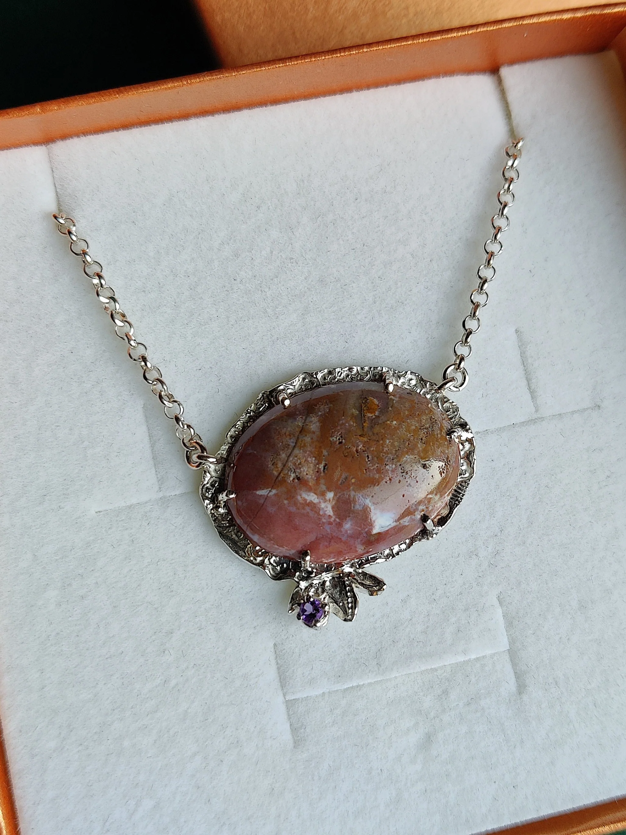 Zilveren halsketting met jaspis en amethist: Dagmar