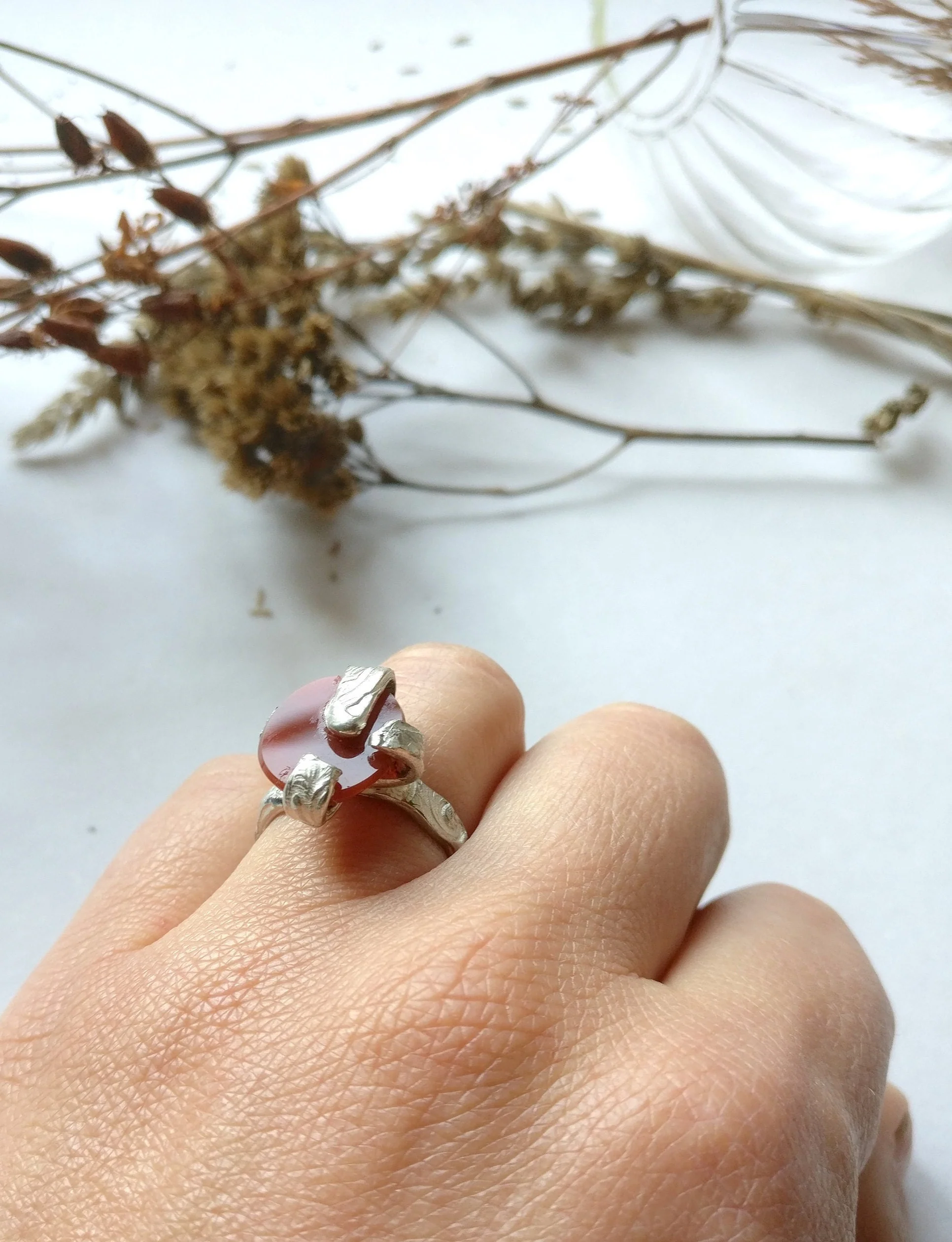 Ring in zilver: Carneool ovaal