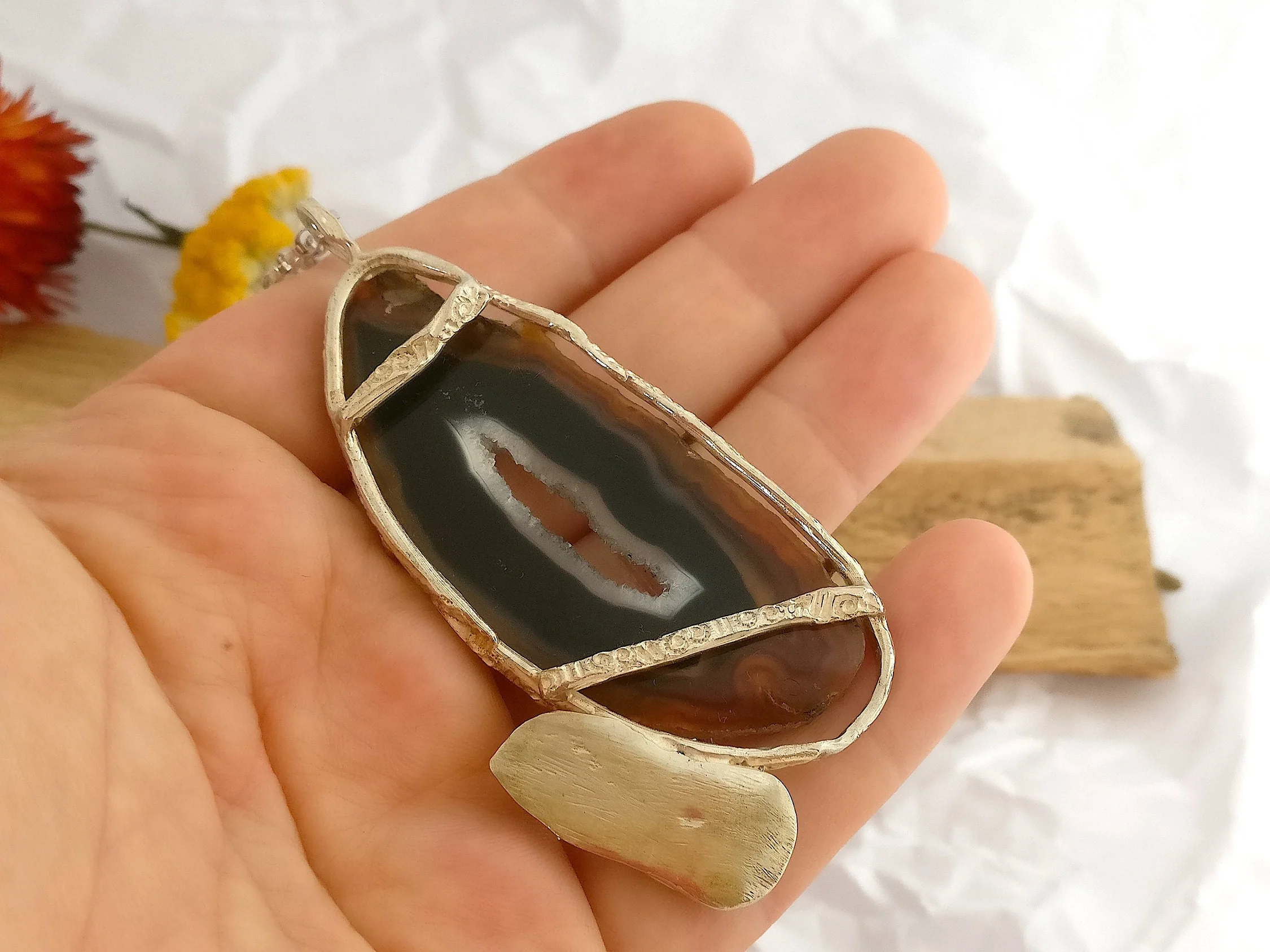 Ketting in zilver: Grote agaat