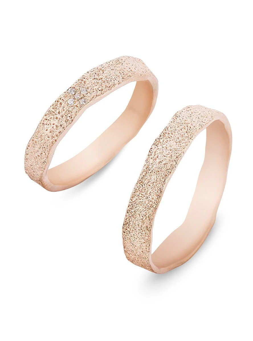 Trouwringen in 18k rosé goud met diamant: Helena en Paris