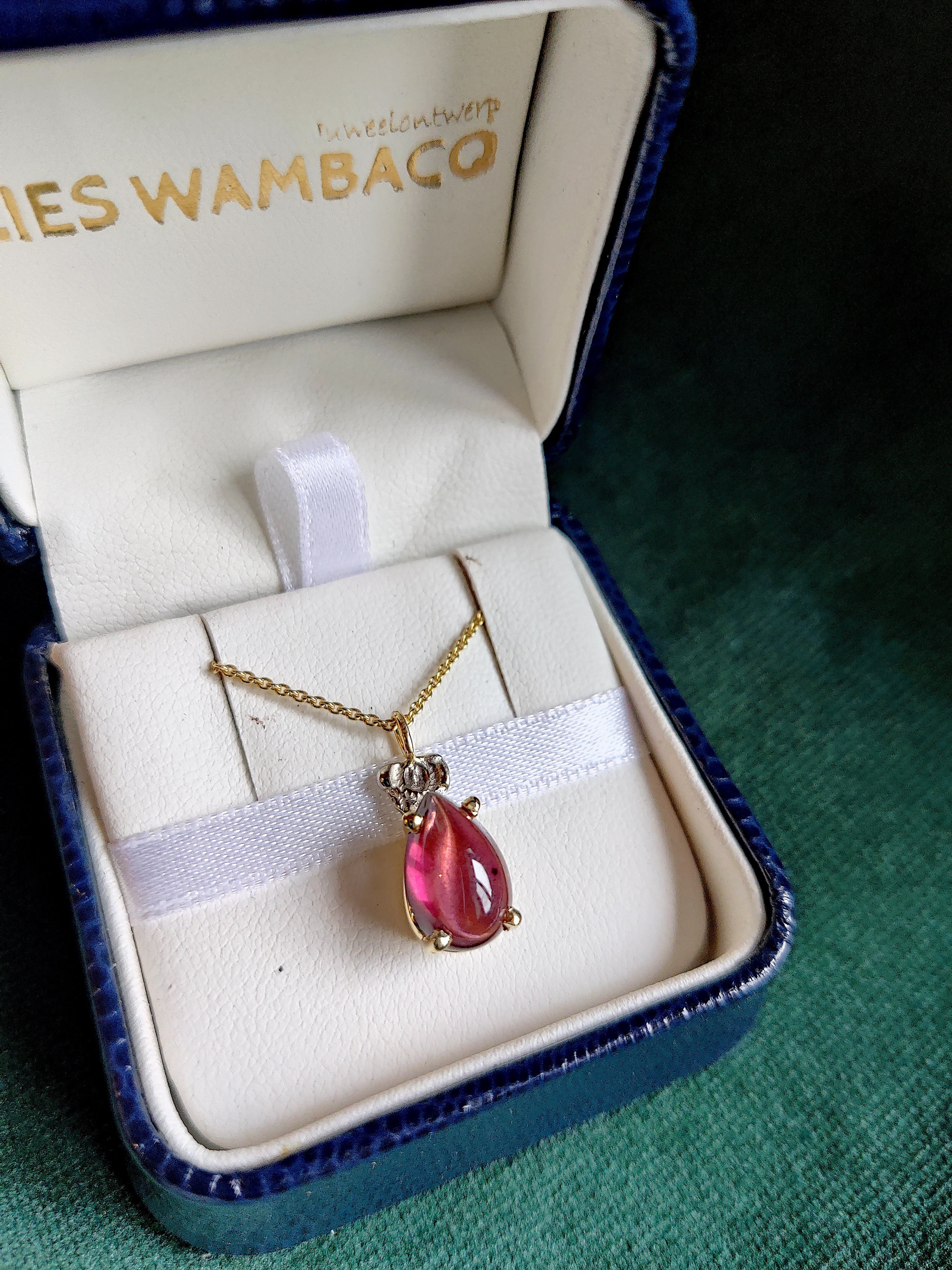 Hanger in 14k geel en wit goud met donkerroze toermalijn - Rhodos