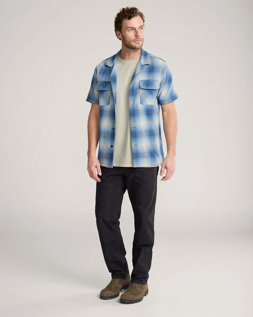 MEN'S SHORT-SLEEVE PLAID COTTON BOARD SHIRT