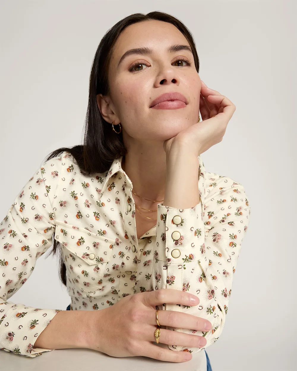 WOMEN'S FLORAL COTTON TWILL GAMBLER SHIRT