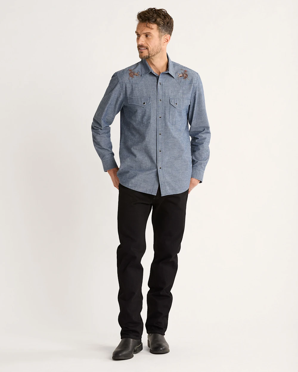 MEN'S RODEO EMBROIDERED CHAMBRAY GAMBLER SHIRT