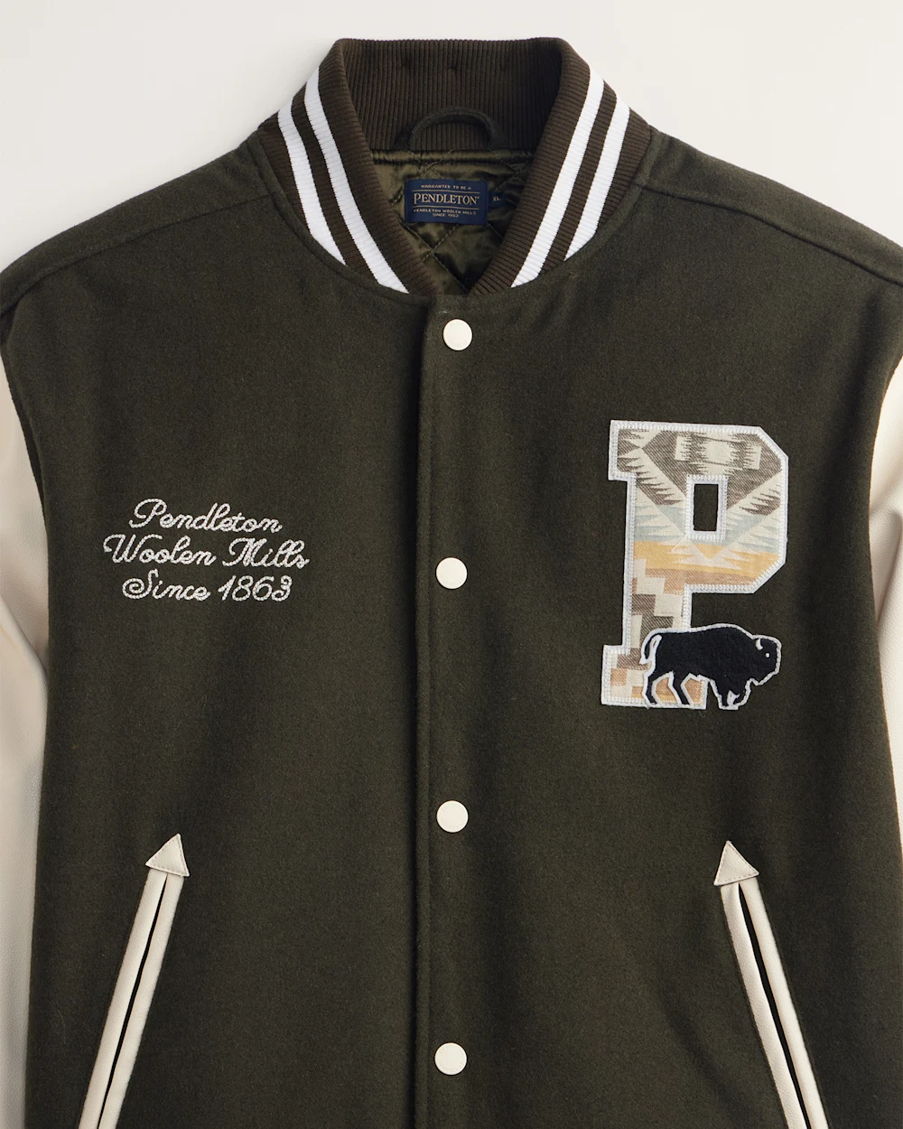 MEN'S PENDLETON UK WOOL/FAUX LEATHER VARSITY JACKET
