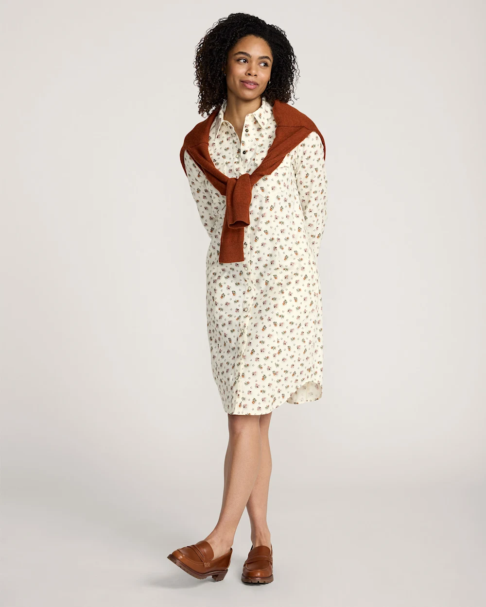 WOMEN'S FLORAL COTTON TWILL GAMBLER SHIRT DRESS