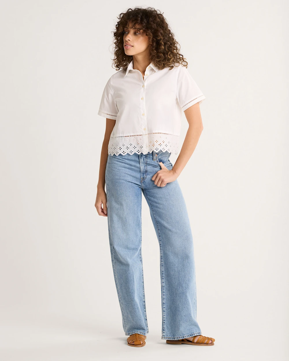 WOMEN'S POPLIN EYELET SHIRT