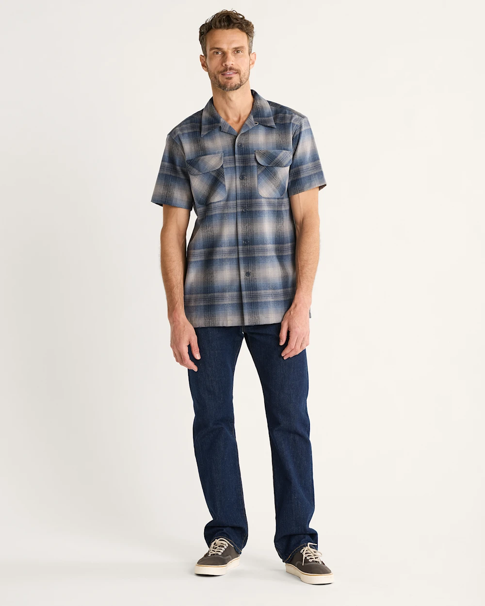 MEN'S SHORT-SLEEVE PLAID BOARD SHIRT
