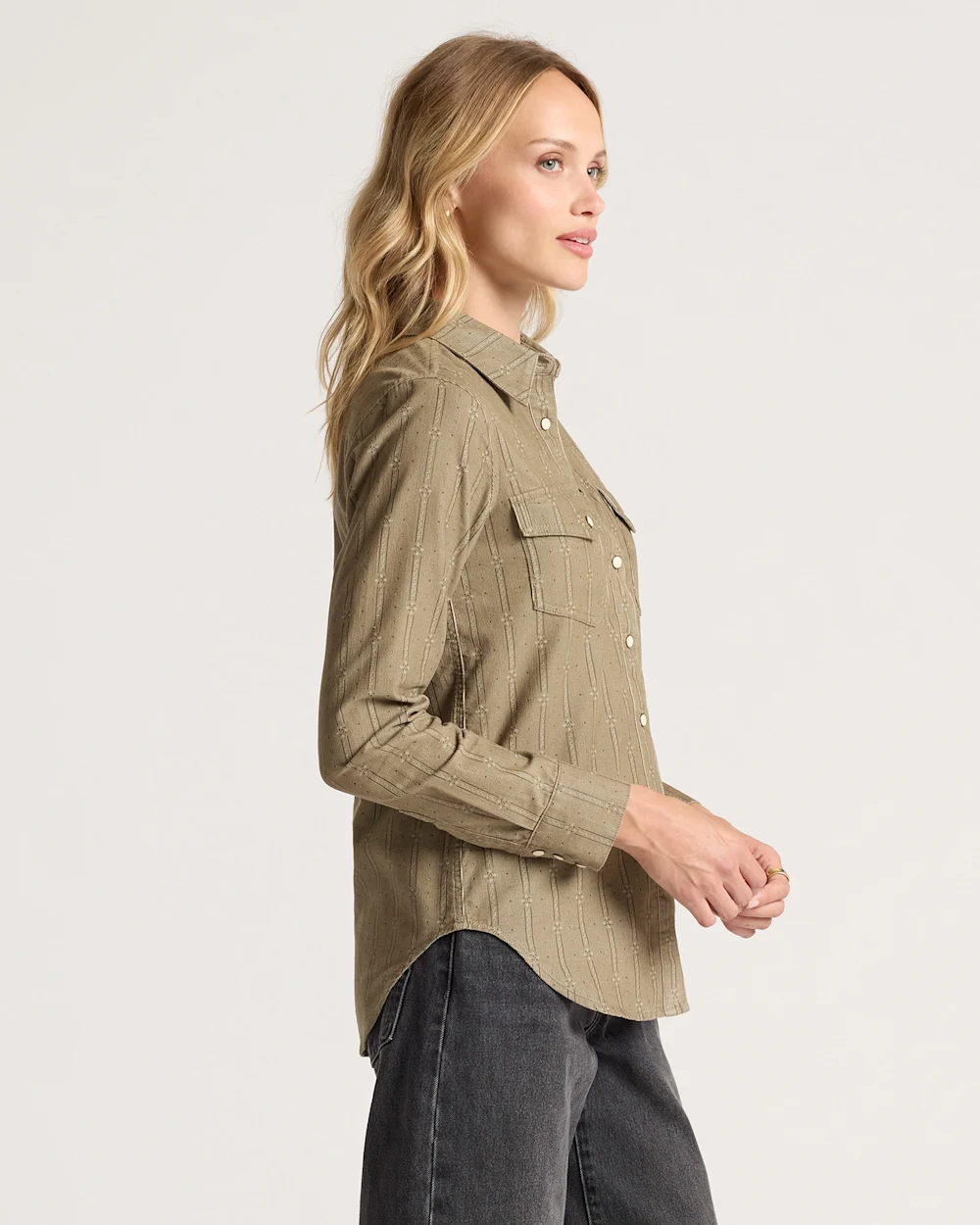 WOMEN'S PRINTED CORDUROY GAMBLER SHIRT