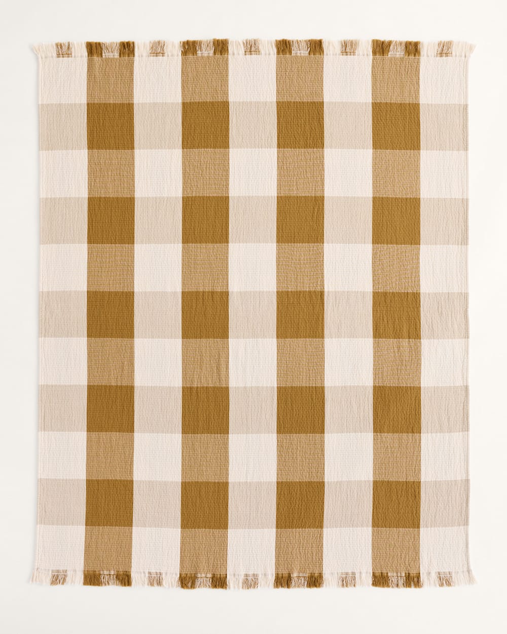 BLOCK PLAID ORGANIC COTTON FRINGED THROW
