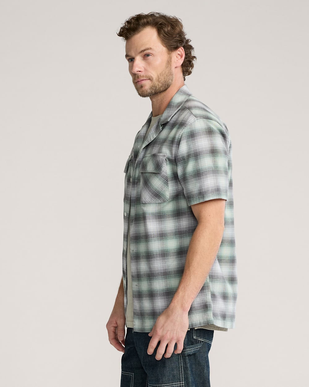 MEN'S SHORT-SLEEVE PLAID COTTON BOARD SHIRT