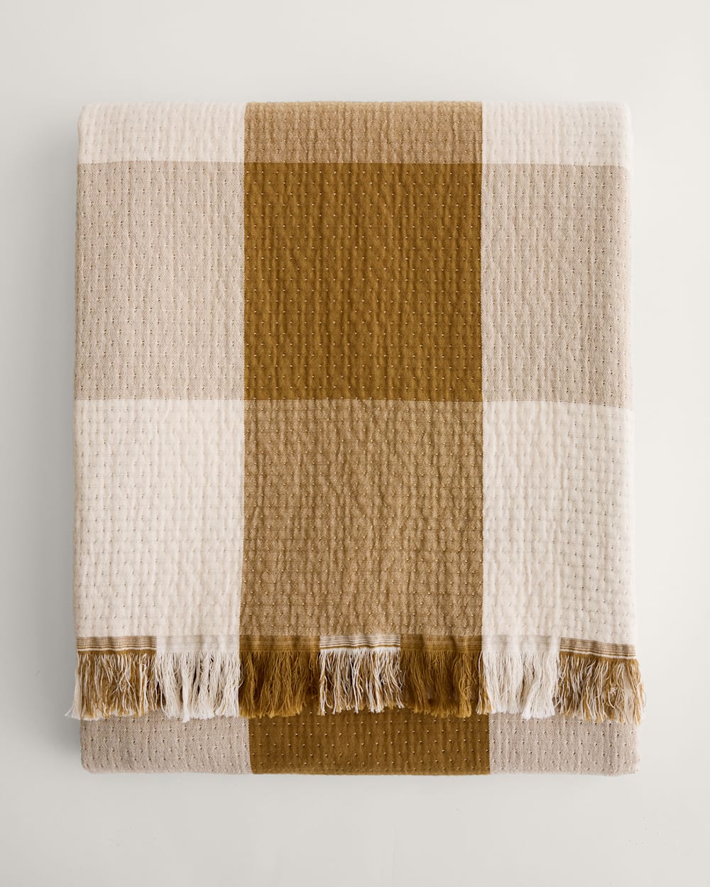 BLOCK PLAID ORGANIC COTTON FRINGED THROW