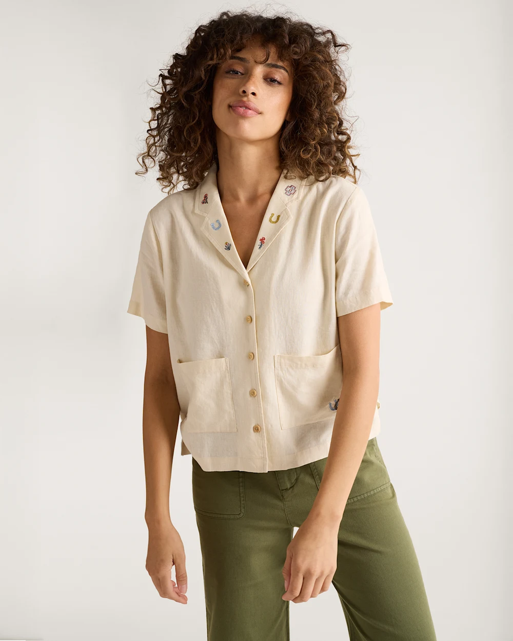 WOMEN'S EMBROIDERED LINEN SHIRT