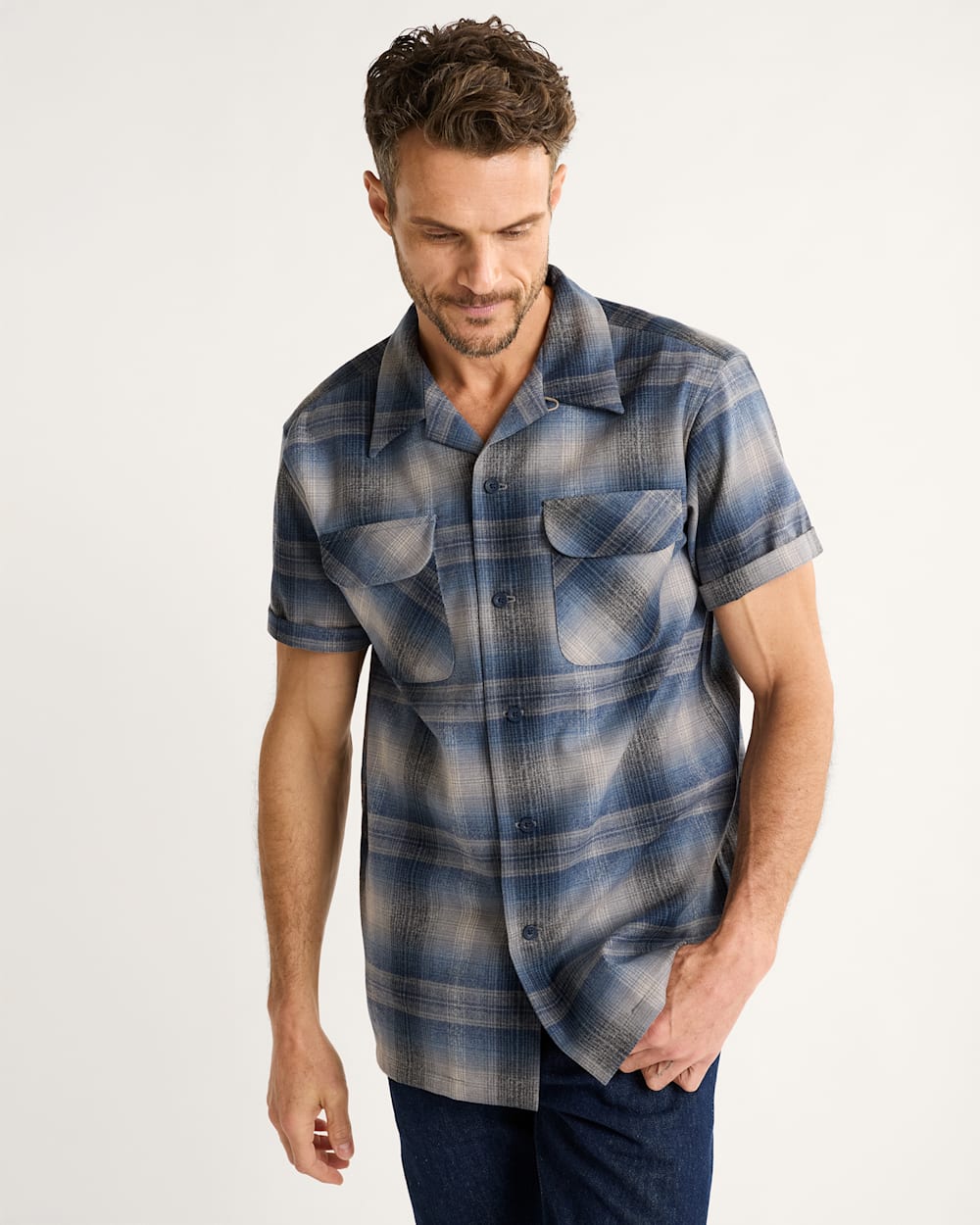 MEN'S SHORT-SLEEVE PLAID BOARD SHIRT
