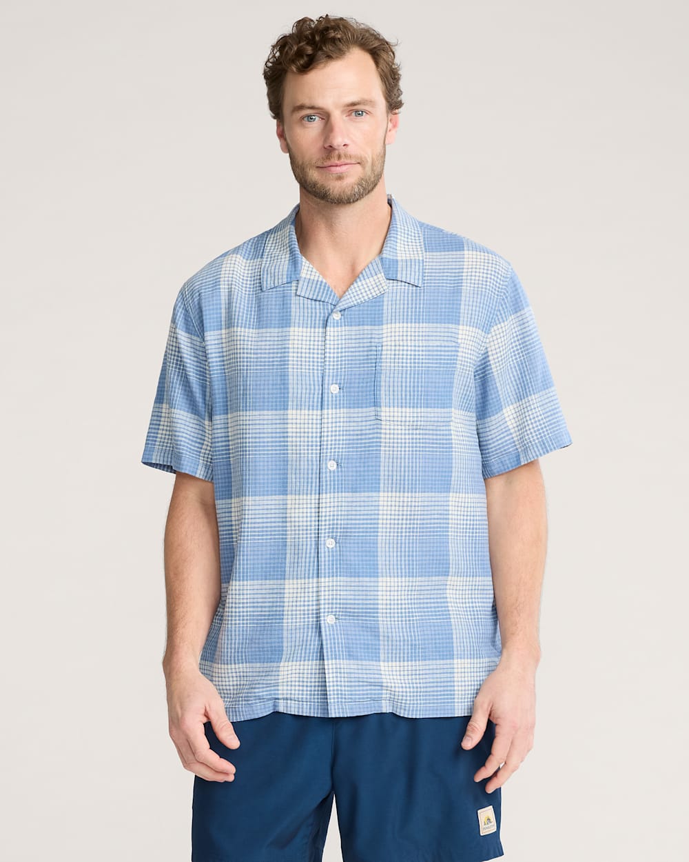 MEN'S PLAID LINEN CAMP SHIRT