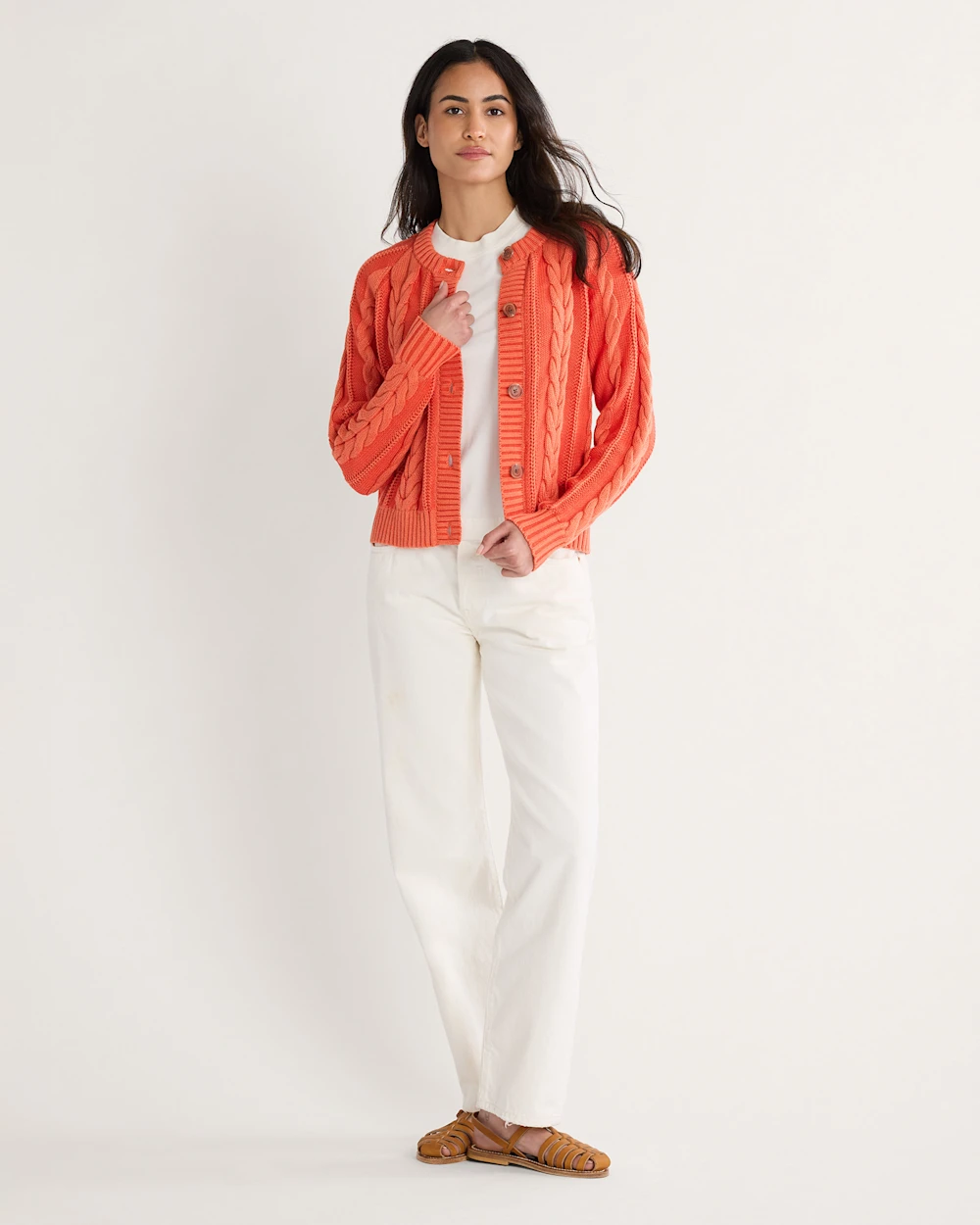 WOMEN'S COTTON CABLE CARDIGAN