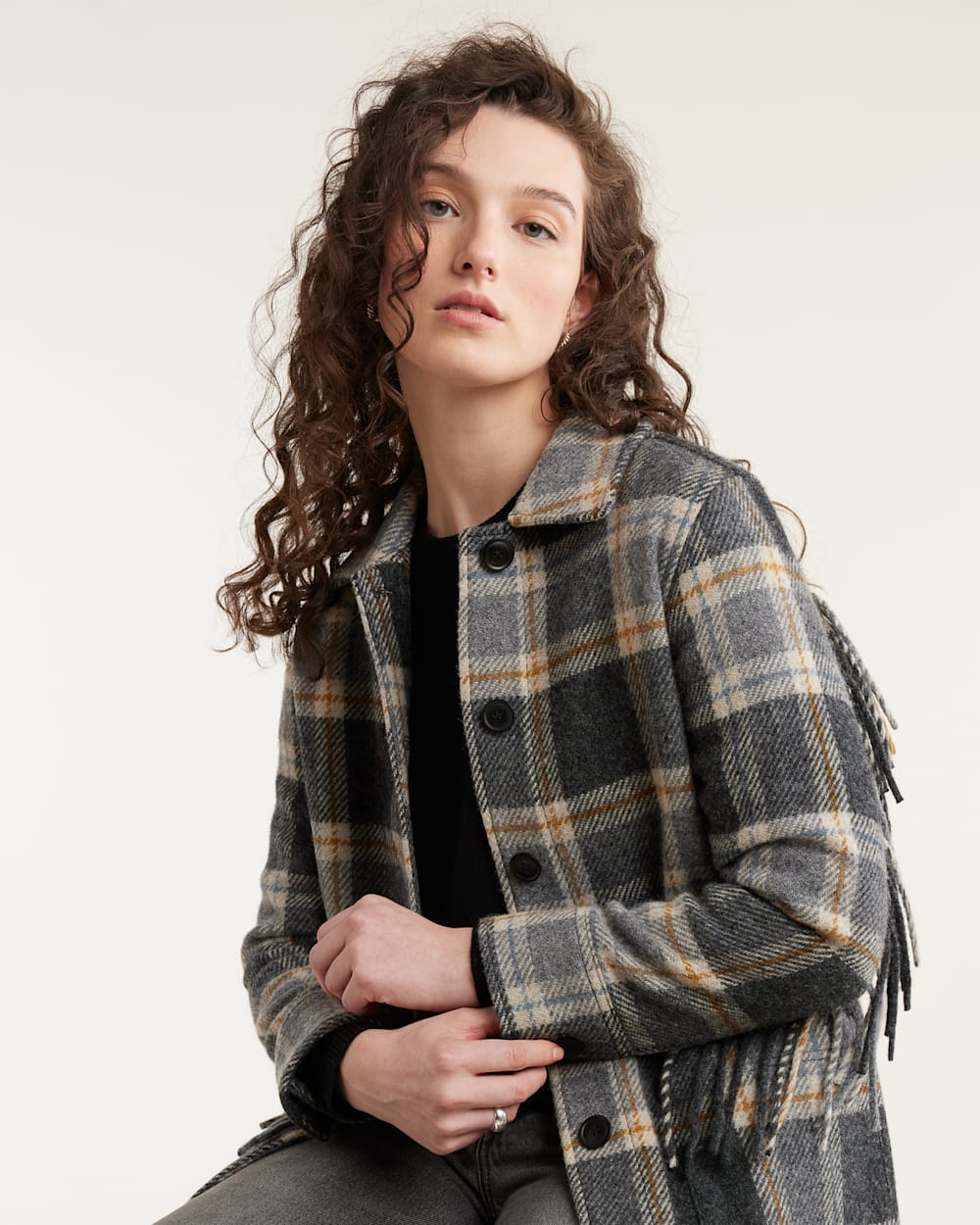 WOMEN'S PLAID JOLENE WOOL FRINGED JACKET