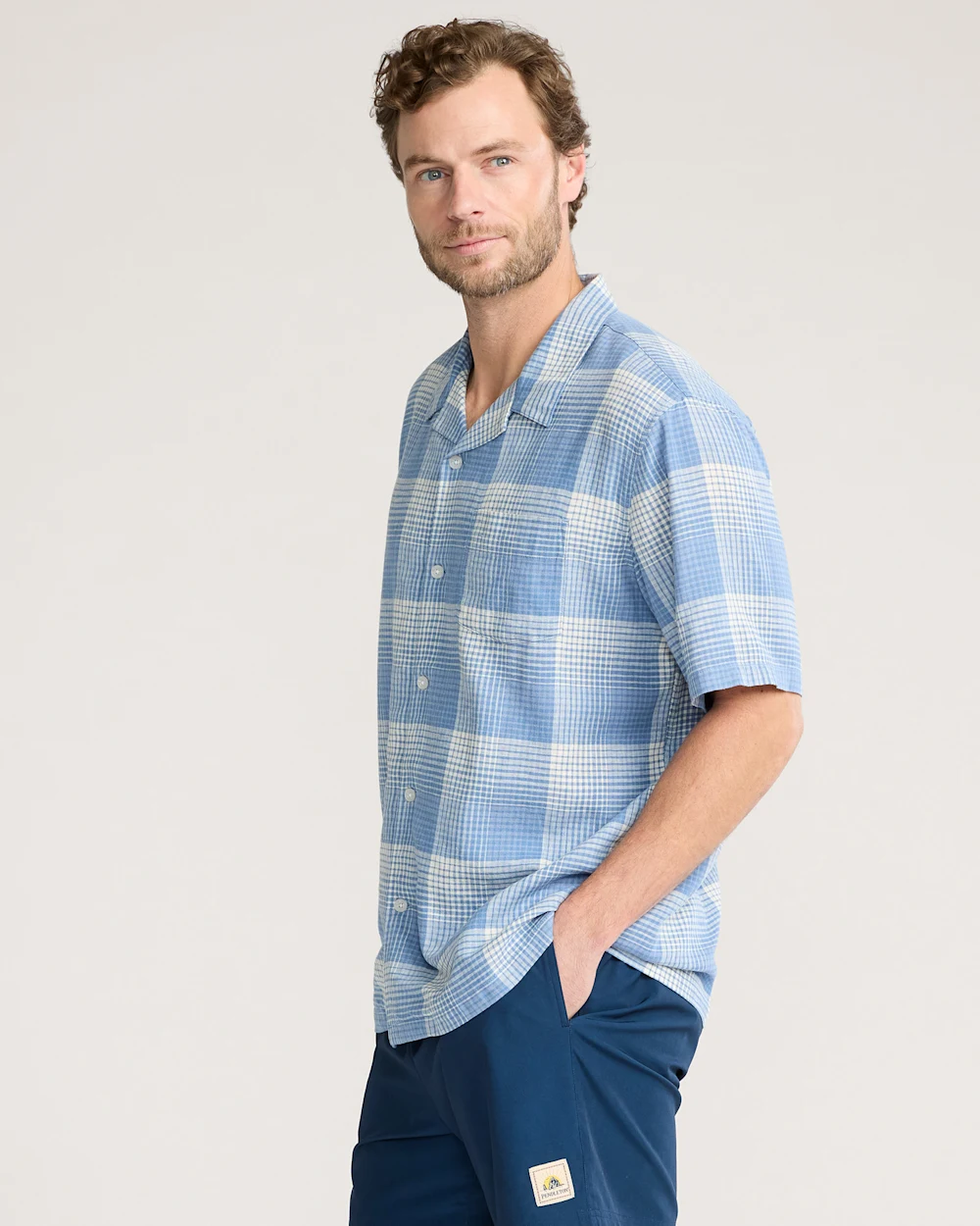 MEN'S PLAID LINEN CAMP SHIRT