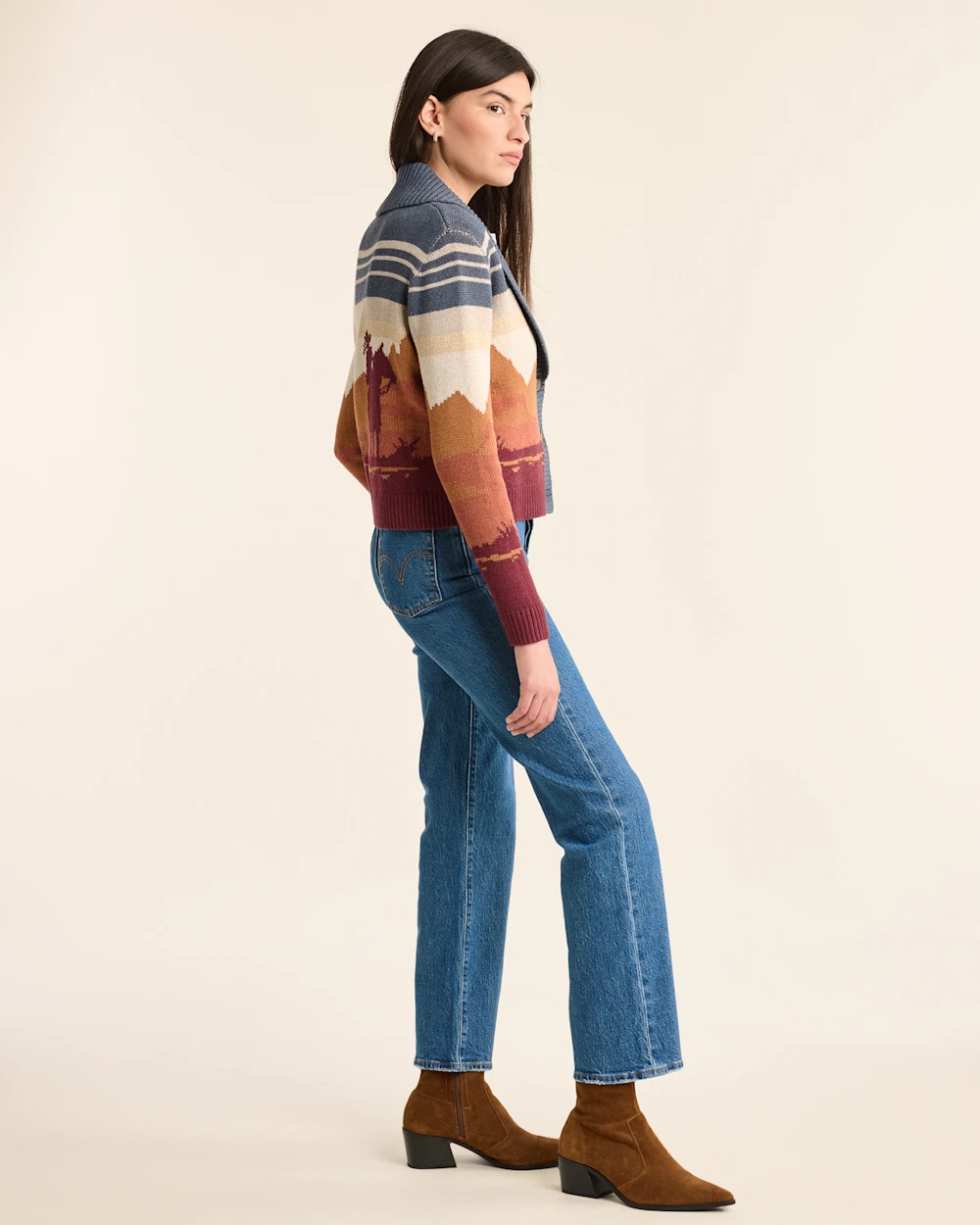 WOMEN'S WESTERN SCENIC COTTON CARDIGAN