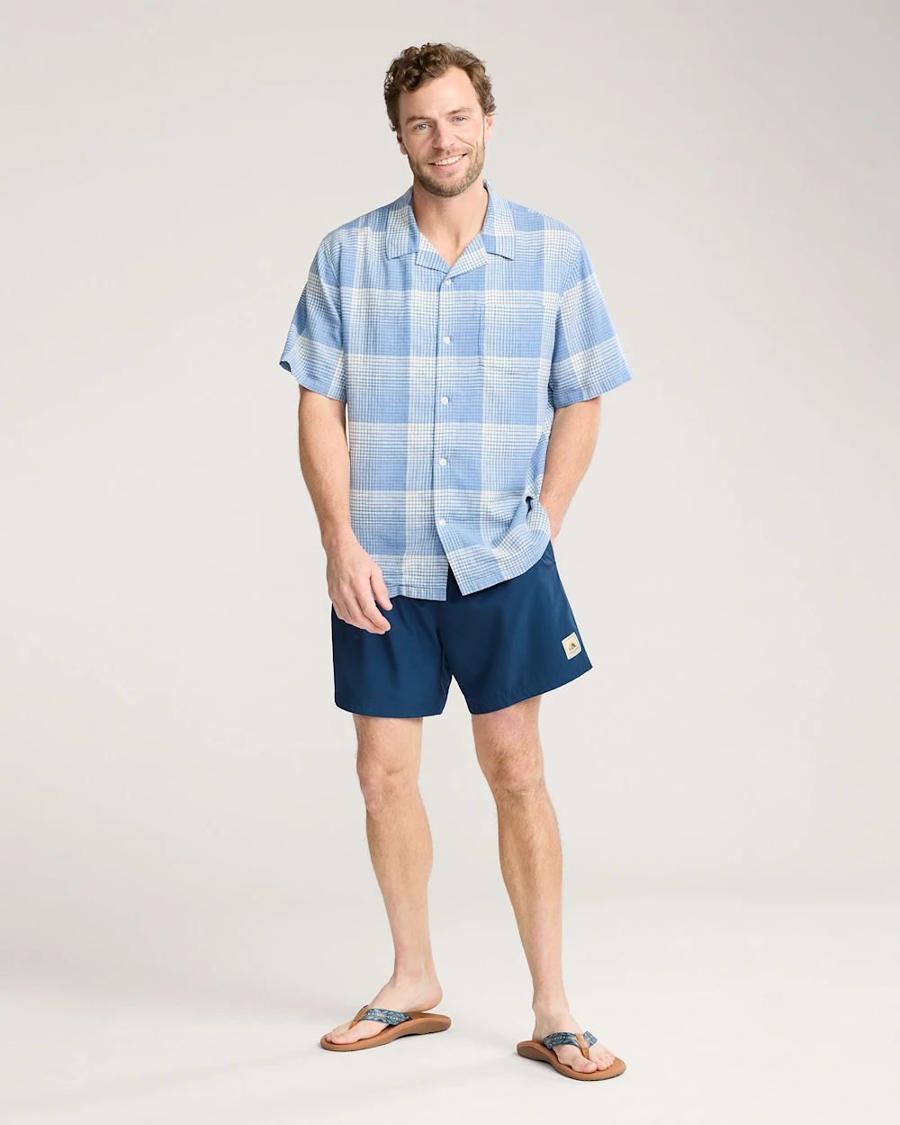 MEN'S PLAID LINEN CAMP SHIRT