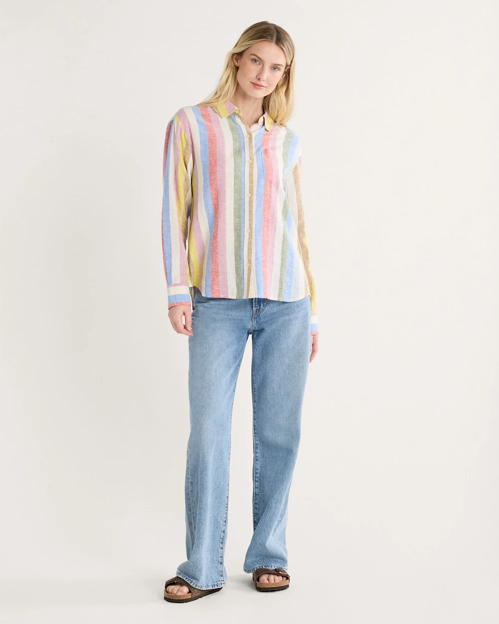 WOMEN'S MULTI STRIPE COASTAL LINEN SHIRT