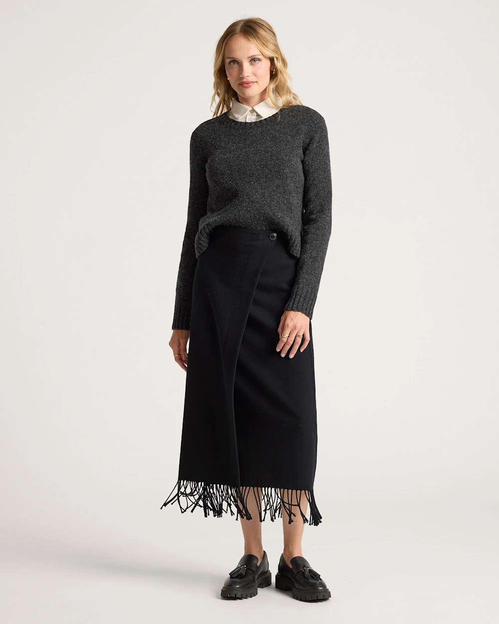 WOMEN'S WOOL FRINGED WRAP SKIRT
