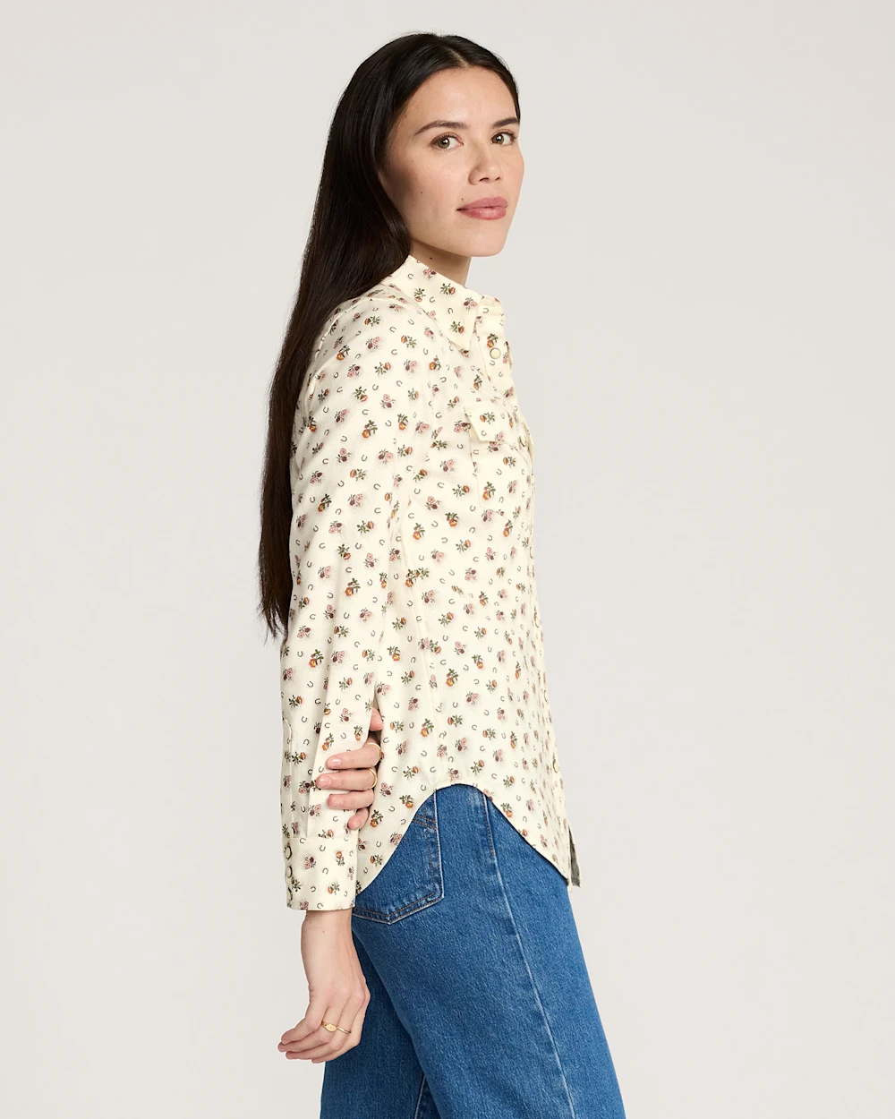 WOMEN'S FLORAL COTTON TWILL GAMBLER SHIRT