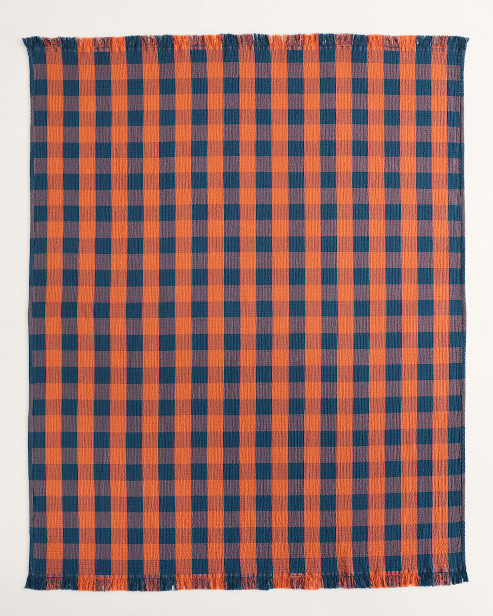 BLOCK PLAID ORGANIC COTTON FRINGED THROW