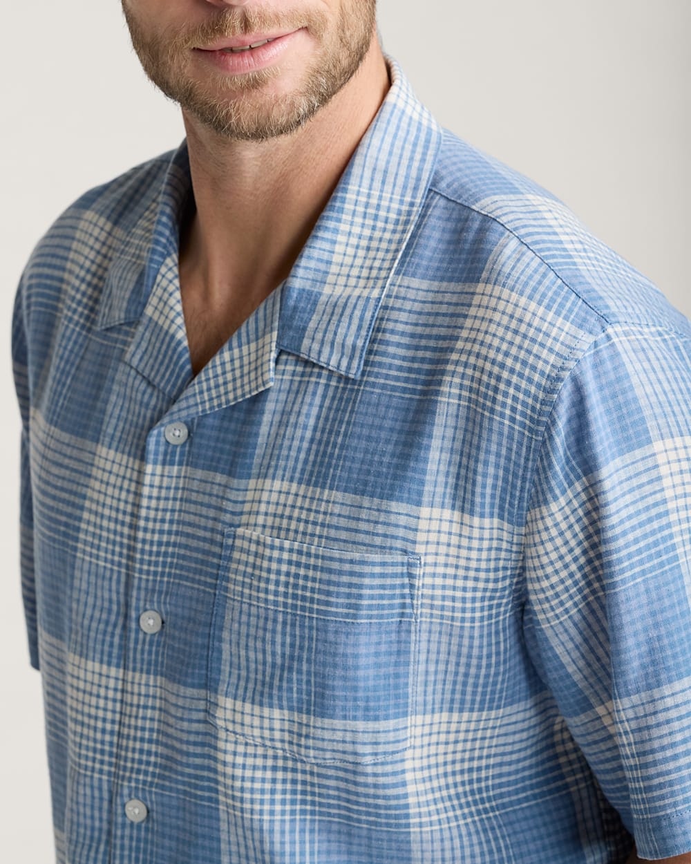 MEN'S PLAID LINEN CAMP SHIRT