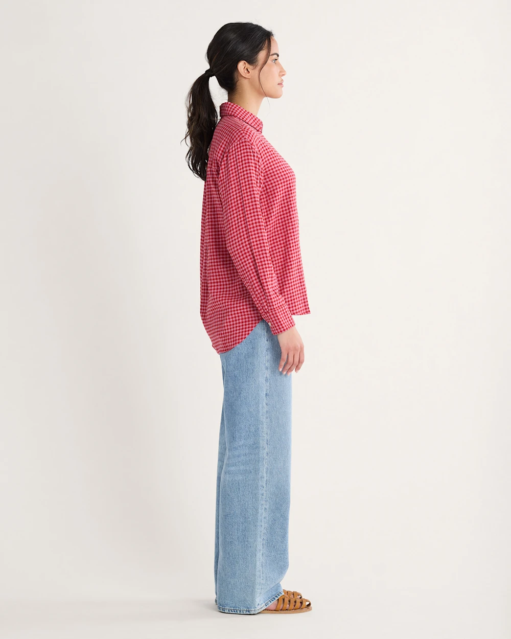 WOMEN'S PINK CHECK COASTAL LINEN SHIRT