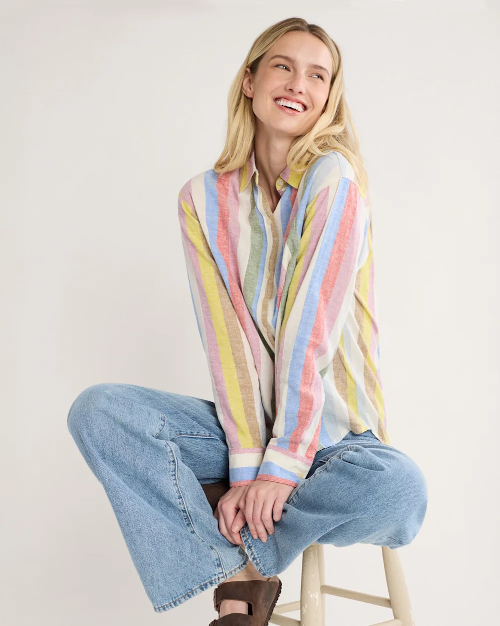 WOMEN'S MULTI STRIPE COASTAL LINEN SHIRT