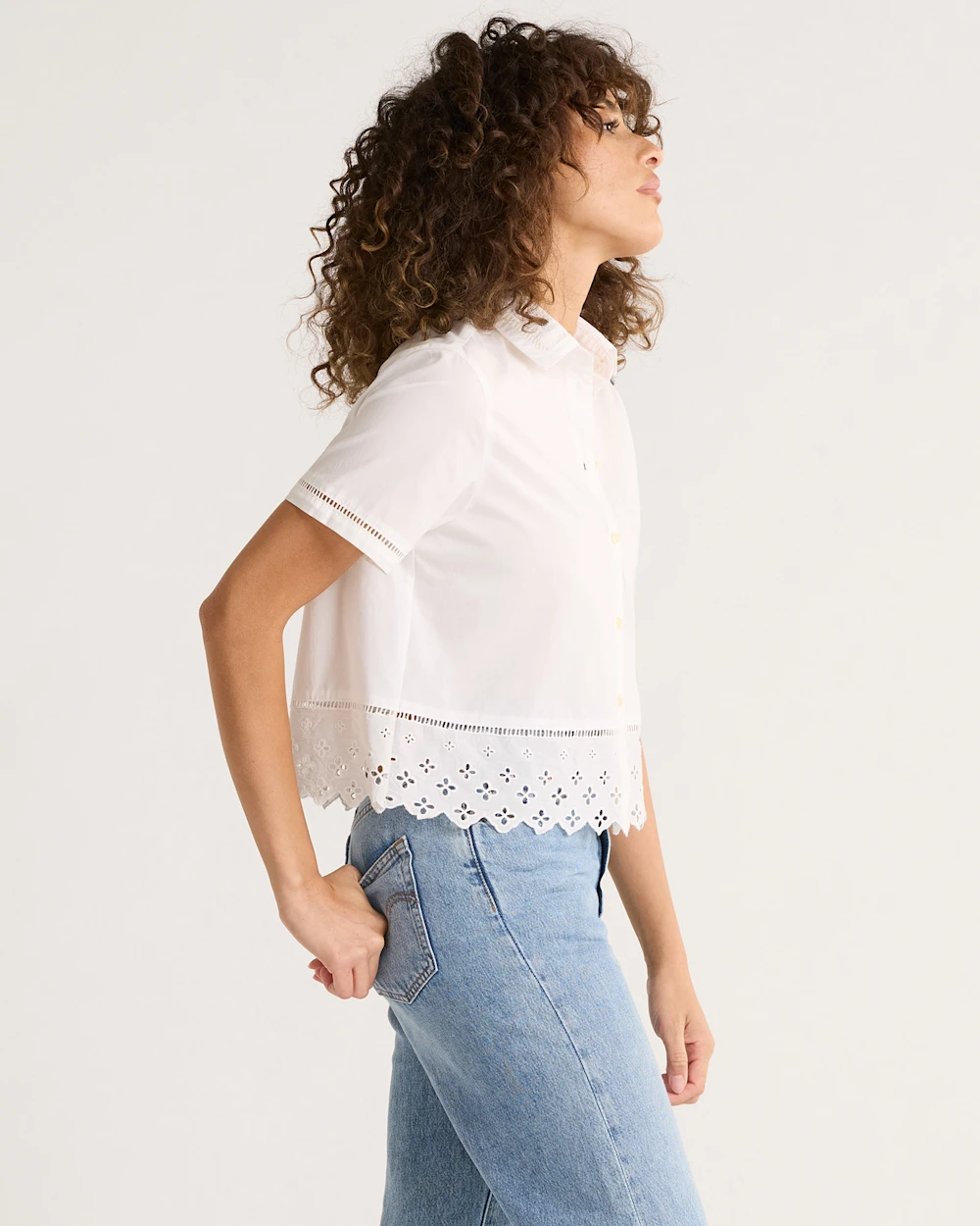 WOMEN'S POPLIN EYELET SHIRT