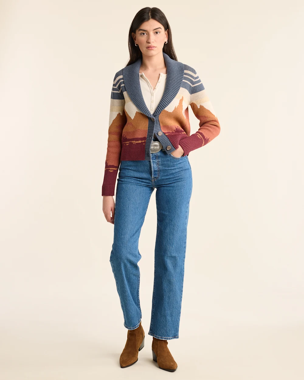WOMEN'S WESTERN SCENIC COTTON CARDIGAN