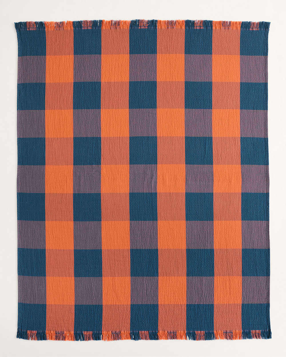 BLOCK PLAID ORGANIC COTTON FRINGED THROW