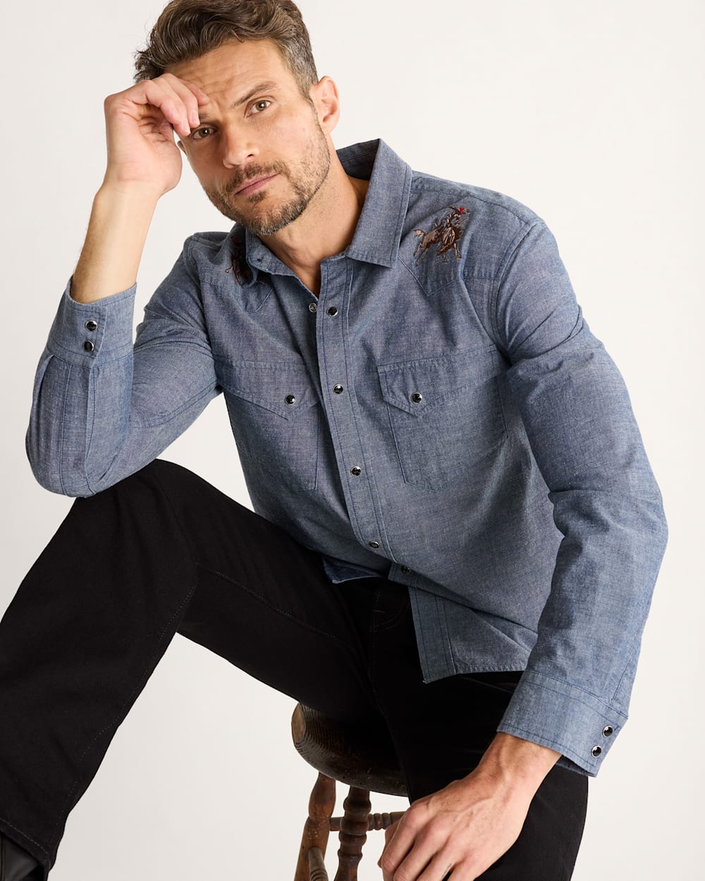 MEN'S RODEO EMBROIDERED CHAMBRAY GAMBLER SHIRT