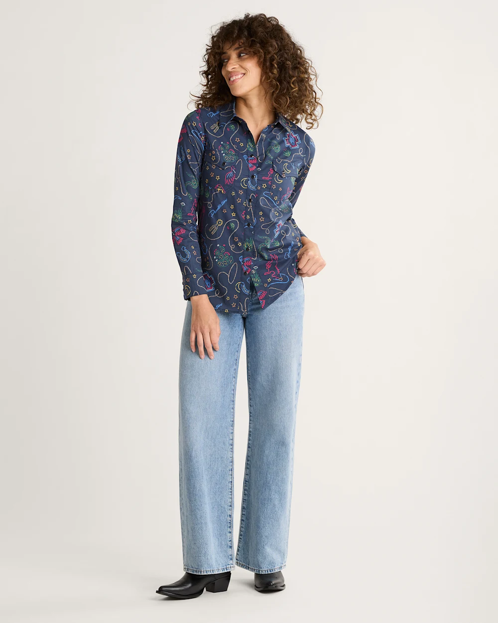 WOMEN'S WESTERN PRINT GAMBLER SHIRT