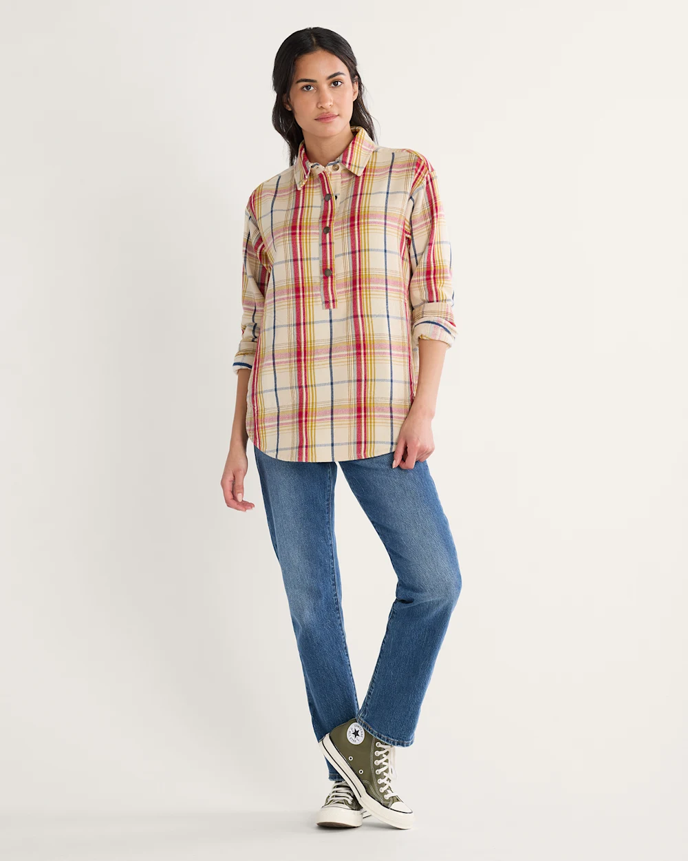 WOMEN'S ARCADIA FLANNEL PLAID POPOVER SHIRT