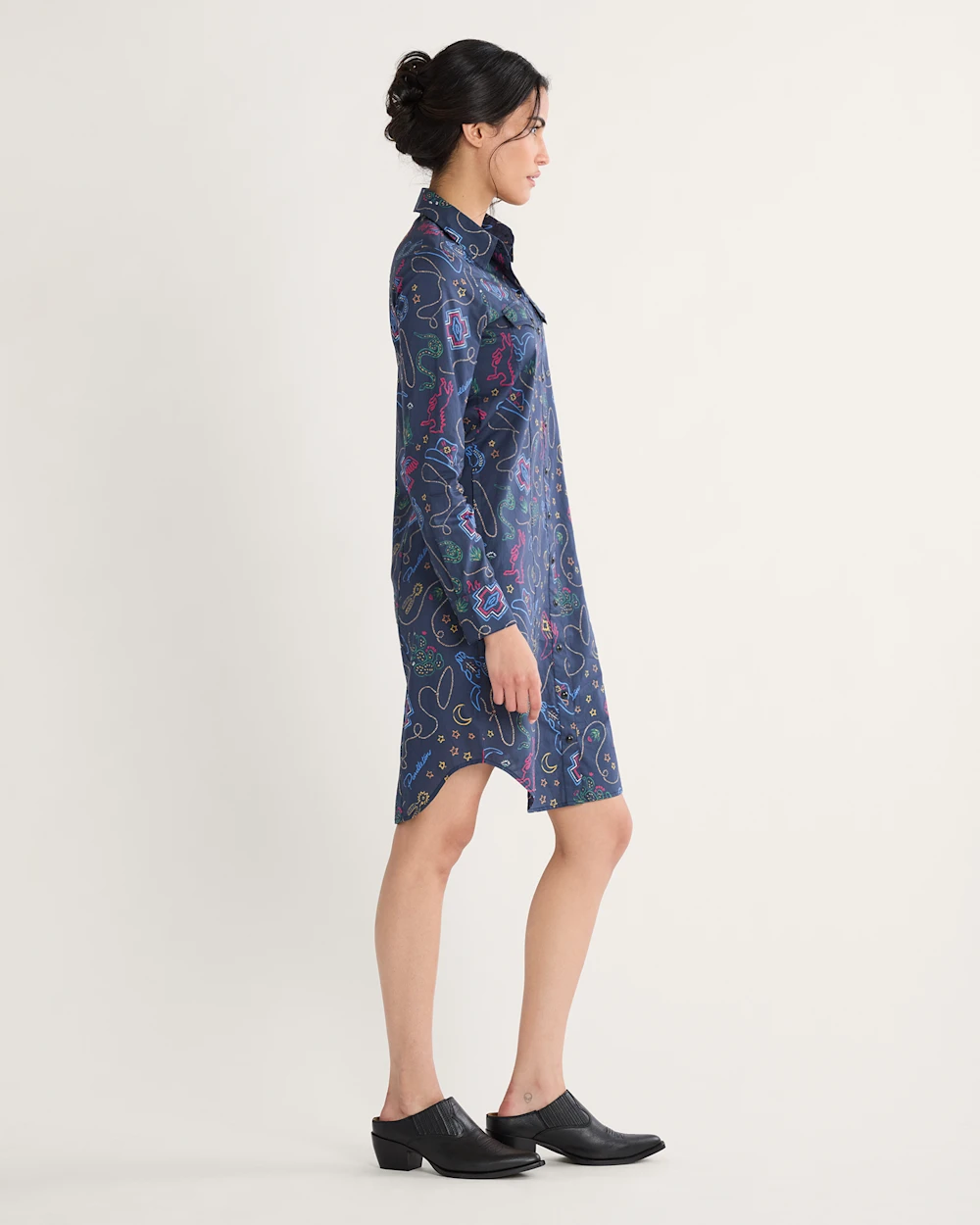 WOMEN'S WESTERN PRINT GAMBLER SHIRT DRESS
