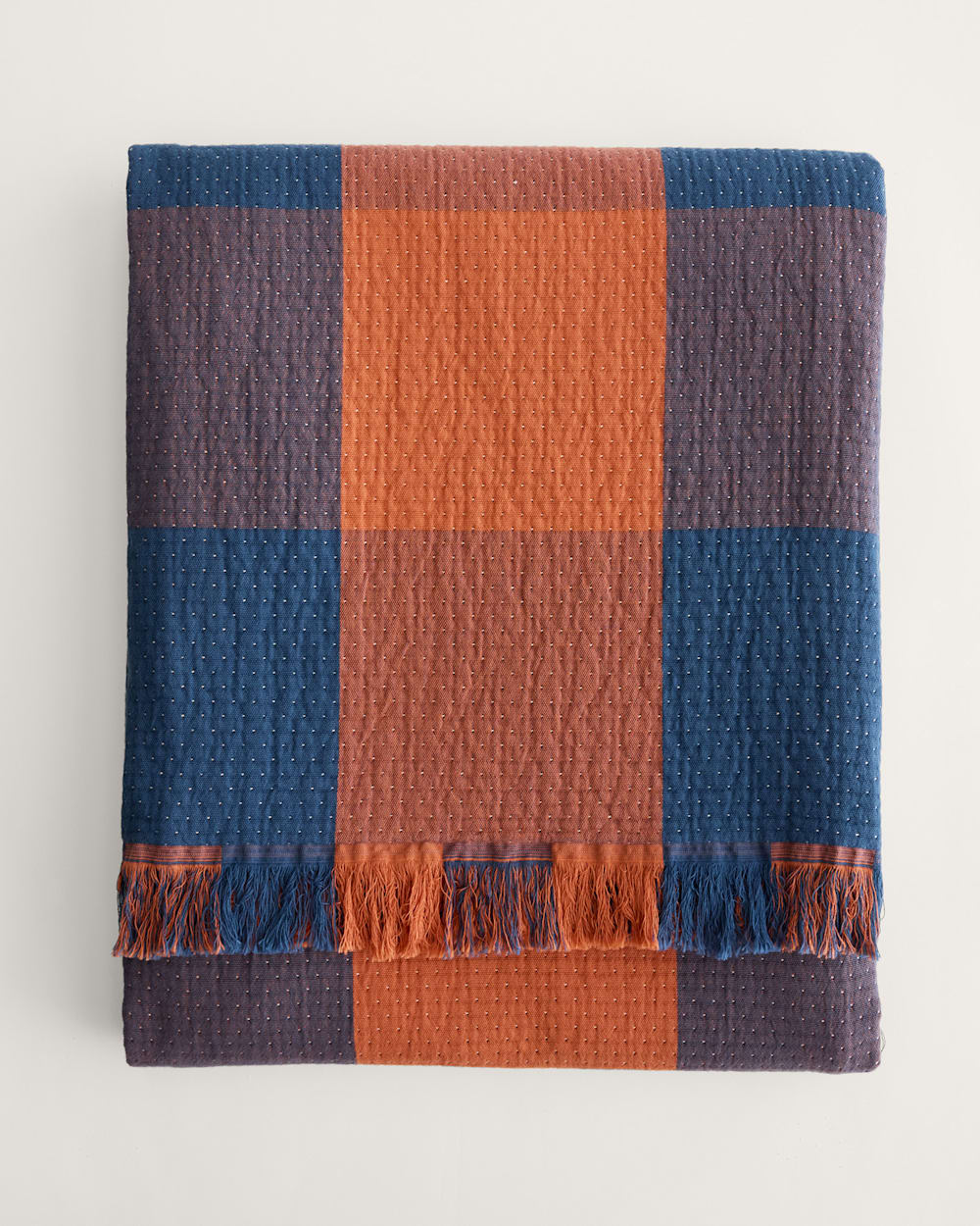 BLOCK PLAID ORGANIC COTTON FRINGED THROW