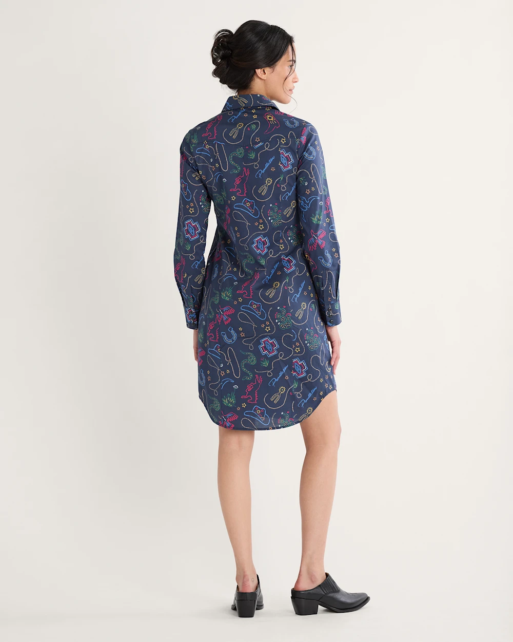 WOMEN'S WESTERN PRINT GAMBLER SHIRT DRESS