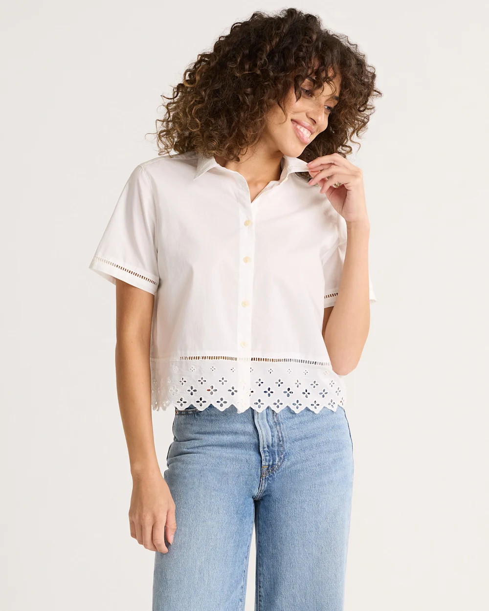 WOMEN'S POPLIN EYELET SHIRT