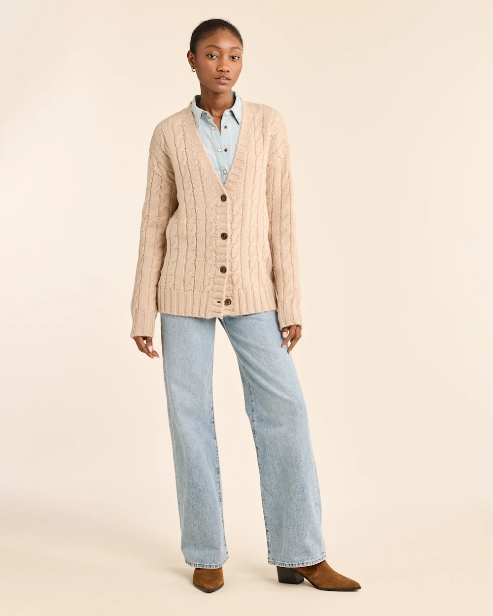 WOMEN'S SHETLAND COLLECTION FISHERMAN CARDIGAN